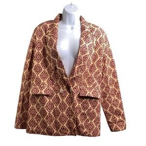 Chakeris Charleston Womens Red Geometric Print Blazer Size S Oversized Boho Luxe